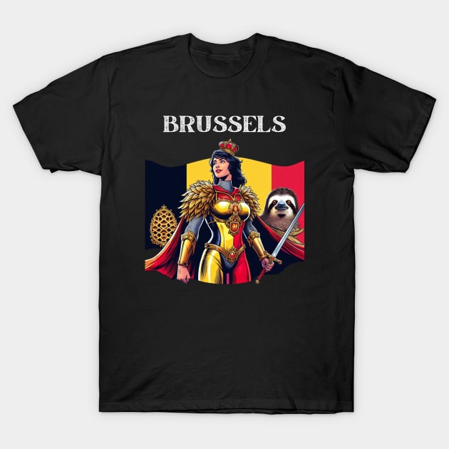 Brussels 70's Fantasy Comic Book Superhero Belgian Female T-Shirt by Woodpile